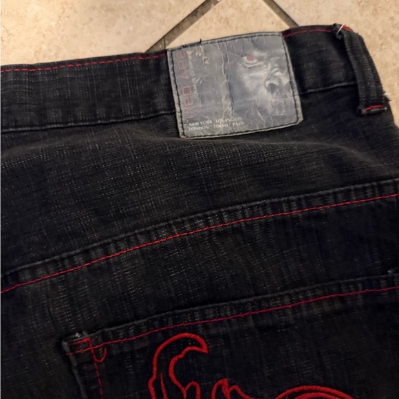 Men's Black Corduroy Pants with Red Embroidery - Picture 7 of 7